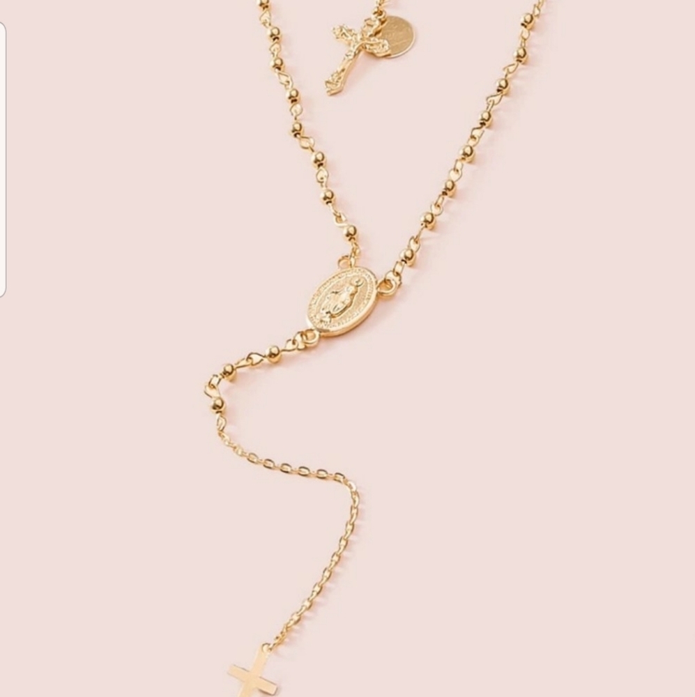 *Carol* Layered Gold Cross Necklace - Picture 2 of 3